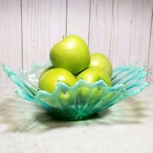 VINTAGE FOSTORIA HEIRLOOM GREEN OPALESCENT 12" x 8" BOWL PERFECT NO DAMAGE